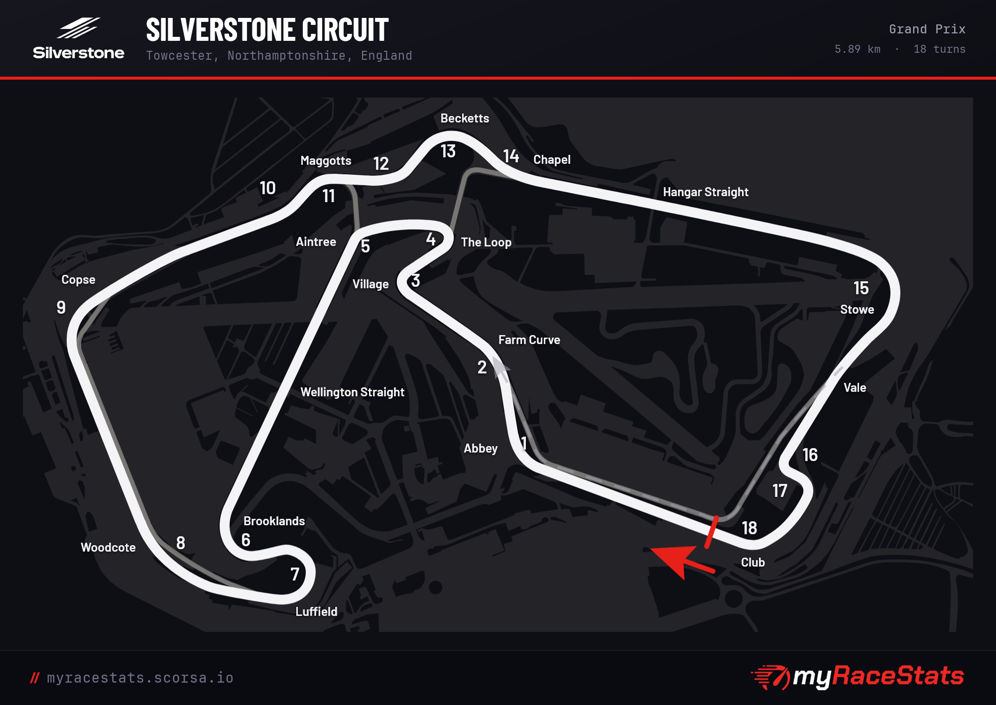 Silverstone Circuit Grand Prix track map