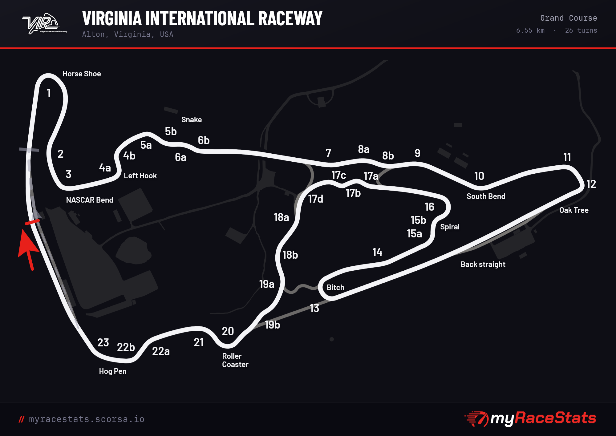 Virginia International Raceway Grand Course track map
