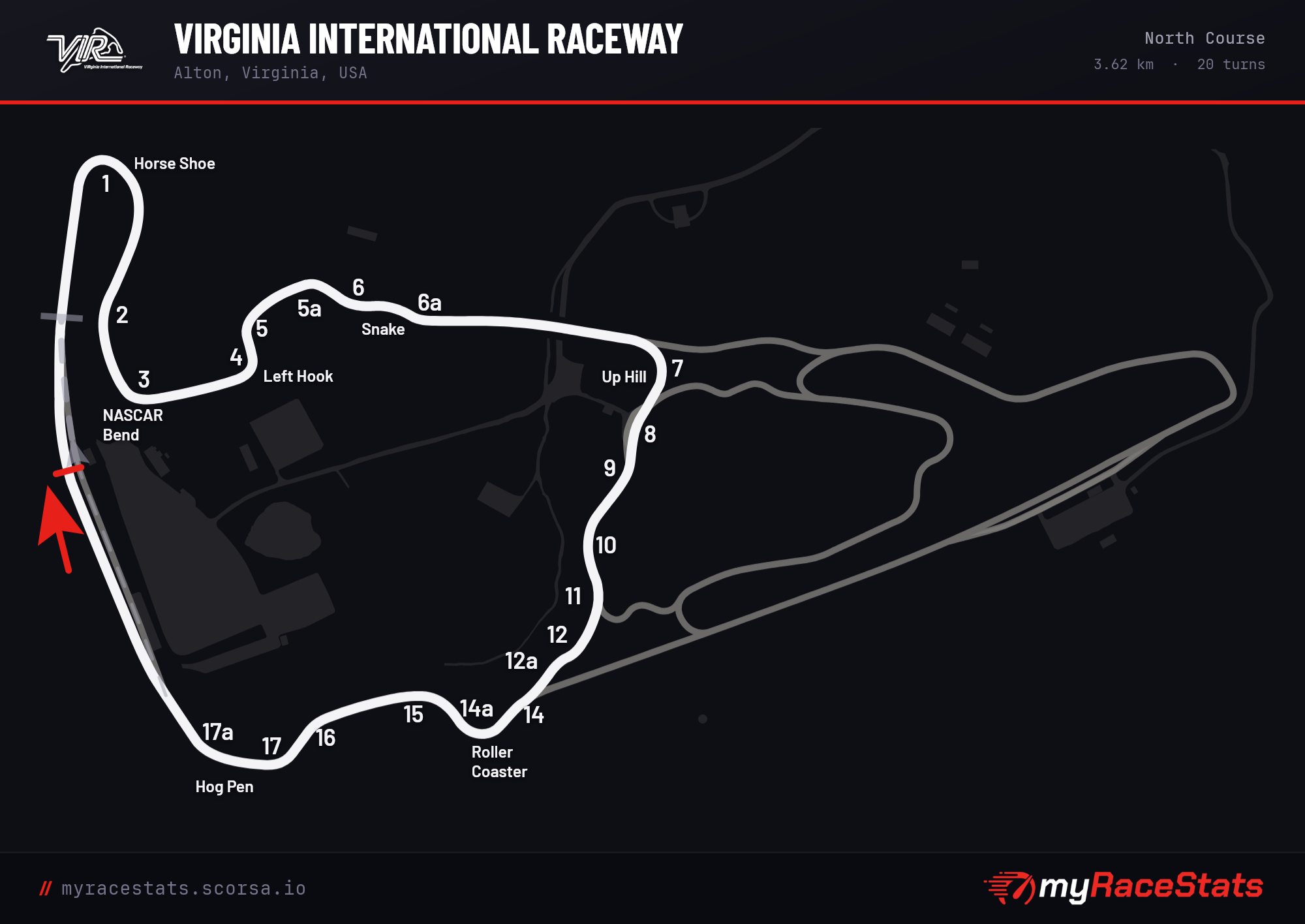 Virginia International Raceway North Course track map