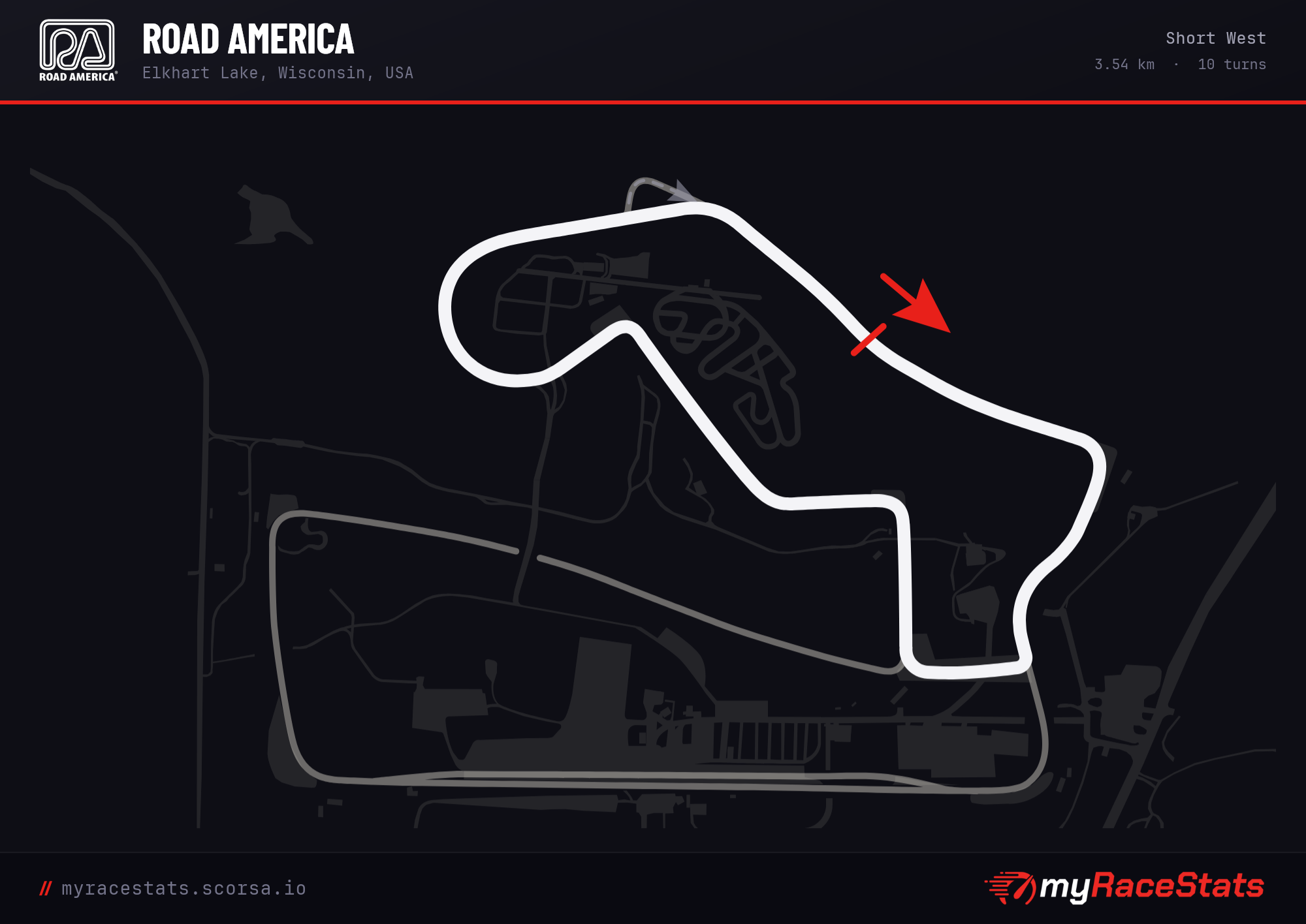 Road America Short West track map